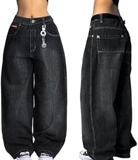 EMMIOL Women Hip Hop Baggy Jeans Wide Leg Mid-Low Waist Jeans Loose Boyfriends Jeans 90s Vintage Denim Pants