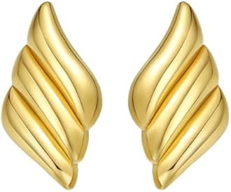 ENVYOU Geometric Rectangle Gold Stud Earrings Irregular Hammered Chunky Statement Square Earrings for Women Trendy