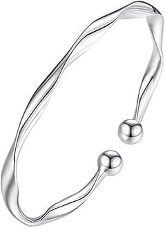 Sterling Silver Bangle Bracelets for Women,Fashion Jewelry Simple Adjustable 925 Silver Cuff Bangles for Women Mom Wife Valentine Mothers Day Gift