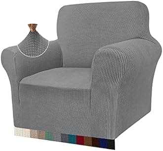 Granbest High Stretch Armchair Covers Super Soft Chair Covers for Living Room Jacquard Sofa Cover for Dogs Non Slip Chair Slipcover with Arms Furniture Protector (1 Seater, Light Gray)