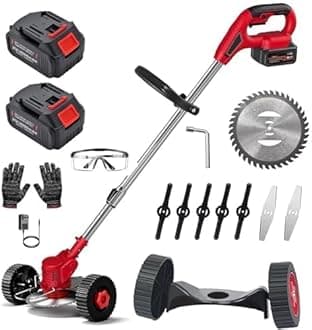 DELICATE Cordless Grass Cutter Machine for Garden (5 Year Warranty), 24V Brush Cutter Machine with 2 Batteries, Ideal Grass Cutter for Home Garden Use | Grass Cutting Machine Electric