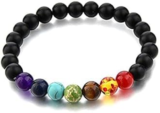 Shining Diva Fashion Spiritual 8mm Lava Rock Beads with 7 Chakra Evil Eye Stylish Unisex Bracelet