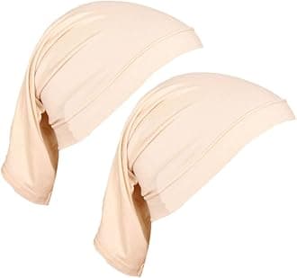 2 Pcs Women Hijab Undercaps Under Scarf Hijab Cap Solid Color Stretch Under Caps Inner Under Scarf Hat Beige