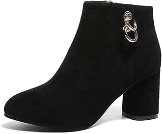 Heeled Ankle Boots for Women, Pointed Toe Zip Up Block Mid Heel Ladies Ankle Boots