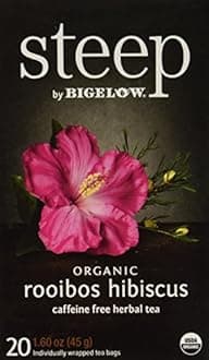 steep by Bigelow Organic Rooibos Hibiscus Caffeine-Free Herbal Tea, 20 Count (Pack of 6), 120 Tea Bags Total