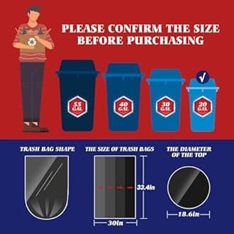 Teivio 20-21 Gallon 100 Counts Heavy Duty Large Trash Bags Garbage Bags, outdoor trash bags liners for Kitchen/Yard/Industrial or Commercial Use,fit for 18, 20,21, 23 and 25 gallon, Black