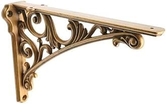 Decorative Shelf Bracket 8 inch, Antique Brass Shelf Brackets for Shelving, Heavy Duty Vintage, DIY Projects, Hardware Included, 4 Pack, 7.87x5.6x1.73 inch,Baroque Style