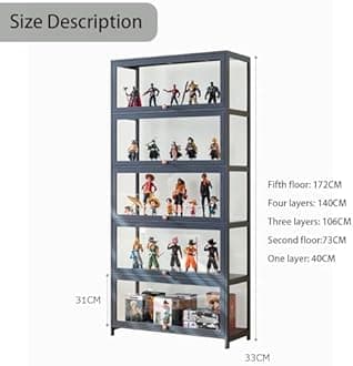 Curio Display Case with glass Cabinet Door,large Flip Door Display Cabinet,Storage Shelves with Acrylic Glass Door,Collectibles Toy Organizers Rack,Glass curio cabinet for Collectibles 80*172cm gray