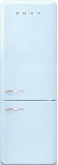 FAB38 Retro Style Refrigerator with Bottom Freezer – Made in Italy – Multiflow Cooling – LED Lighting – Glossy Finish – 3 Adjustable Glass Shelves - Pastel Blue