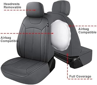 Pariiaotin Premium Leather Car Seat Covers Full Seats, Waterproof Front Seat Covers and Split Rear Bench Seat Covers for Cars,Universal Automotive Interior Covers for Sedan SUV Truck Van Pick-up,Gray