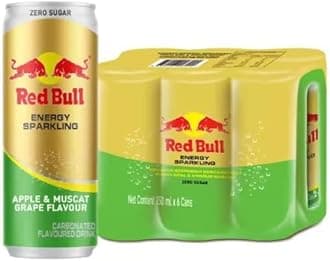 Red Bulls Energy Sparkling Drink, Apple & Muscat Grape Flavour, Zero Sugar, Each 250ml X 6 Cans (From Thailand)