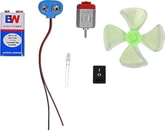Combo of 4.5-5V DC Motor, Mini Fan Blade, Switch, 9v Battery, Connector and LED Educational Electronic Mini Kit