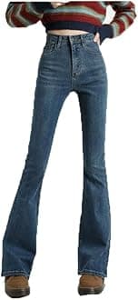 Women Casual Denim Pants High Waist Flare Leg Jeans with Pocket