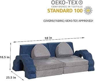 Flower Kids Play Couch 10PCS Toddler Couch High Density Foam Sectional Sofa Playroom Kids Furniture for Girls and Boys Bedroom (Blue)