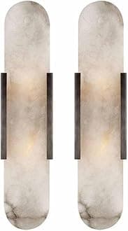 Natural Alabaster Wall Sconces Set of 2 Marble Wall Lamp Bathroom Vanity Light Fixtures Alabaster Sconce Lighting White Stone Wall Mount Lamp for Bedroom Living Room Hallway Stairs Kitchen