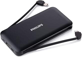 PHILIPS Powerbank, DLP8713C/03-10,000 mAh, USB-A and USB-C ports, USB-C and Lightning cable, 4 device connection, black