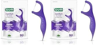 GUMComfort Slide Floss Picks - Perfect for Tight Teeth - Extra Strong Shred-Resistant Dental Floss, Easy Grip Handle - Dental Flossers for Adults - Fresh Mint Flavor, 90 ct (Pack of 2)
