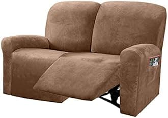 ULTICORReclining Love Seat Slipcover, 48" - 65" L, 6-Piece Velvet Stretch Loveseat Reclining Sofa Covers, 2 seat Love seat Recliner Cover, Thick, Soft, Washable (Sand)