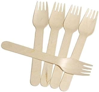 [ Pack of 100pcs, 160mm] Disposable Wooden Forks | Wooden Dining Tableware Fork Set | Ideal for Birthday, Wedding, Events & Party