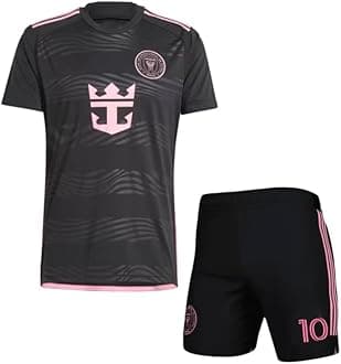 GenericMessi 10 Inter Miami Black Jersey 2025 with Printed Shorts for (Kids,Boys & Men)