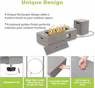 42" Propane Fire Pit Table with RGB LED Light 50,000 BTU Patio Propane Fire Pit Table Includes Wind Guard, Lid, Rocks & Cover - Deck Firepit - Chimenea de Gas (Light Gray/RGB Light, 42" LED)