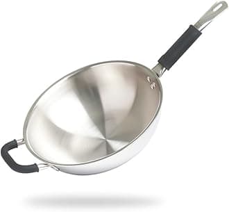 Allo Triply Stainless Steel Wok for Deep Fry/Stir Fry/Dry Veg/Sauté/Chinese Wok Cooking/Noodles Induction Friendly Naturally Non-Stick | 10 Years Warranty, 26Cm, 3.7 Litre