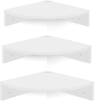 Homode Floating Corner Shelves, Set of 3 Wood Corner Wall Shelves with Wire Hole, 12 Inch Deep Hanging Corner Display Shelf for Living Room, Kitchen, Bedroom, White