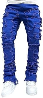 Stacked Jeans Men Skinny Ripped Jeans Slim Fit Patchwork Denim Pants Y2K Goth Harajuku Emo Hip Hop Jeans Trouser