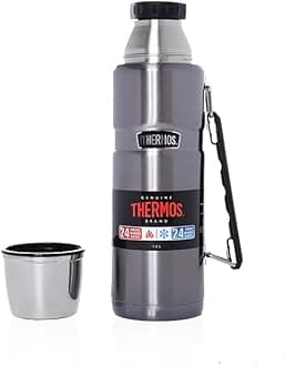 Thermos - Stainless King Gun Metal Travel Flask (1.2L) Premium Leak Proof Insulated Tea & Coffee Flask for Hot & Cold Drinks, Built-in Cup, Twist-Pour Stopper, BPA-Free, Durable Steel, Dishwasher Safe