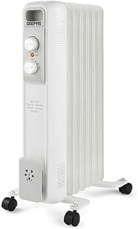 Geepas Oil Filled Radiator Heater 1500W, 7 Fin | Portable Electric Heater 3 Heat Settings | Adjustable Thermostat Safety Cut-off Overheat Protection Energy Efficient Heating | 2 Year Warranty White