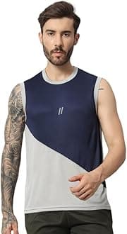 ATICX Men's Polyester Sports Sleeveless T Shirt - Gym Vest, Workout Sando, Training Tank Top, Cut Sleeves Quick Dry Tee for Running, Swimming, Badminton, Fitness & Sports