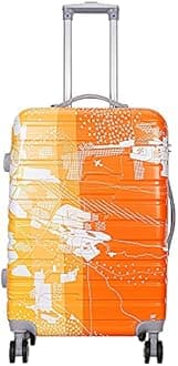 Coolife Spinner Wheels Swisslite 65Cm (24 Inch) Medium Check-In Hardsided Printed Polycarbonate Luggage Trolley Bag Orange