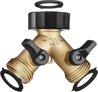 Heavy Duty 2 Way Garden Hose Splitter - Brass Body with Comfortable Grip - Indoor/Outdoor Use, Plus 3 Extra Washers