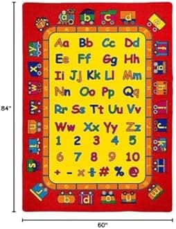 Kids/Baby Room/Daycare/Classroom/Playroom Area Rug. ABC’s Alphabet. Numbers. Train. Educational. Fun. Non-Slip Gel Back. Bright Colorful Vibrant Colors (5 Feet X 7 Feet)