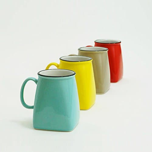Made By Humans Square Round Mugs, Unique Ceramic Drinking Mugs for Coffee, Tea, Cocoa, Cool and Unusual Novelty Mug Gift Set, 16 oz, Set of 4 Assorted Colors