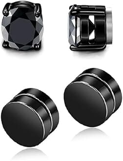Stainless Steel Magnetic Non-piercing Biker Stud Earrings Set Piercing Huggie Small Hoop Surgical Steel Earring Stud Set Cubic Zirconia Hypoallergenic Earring for Mens Women
