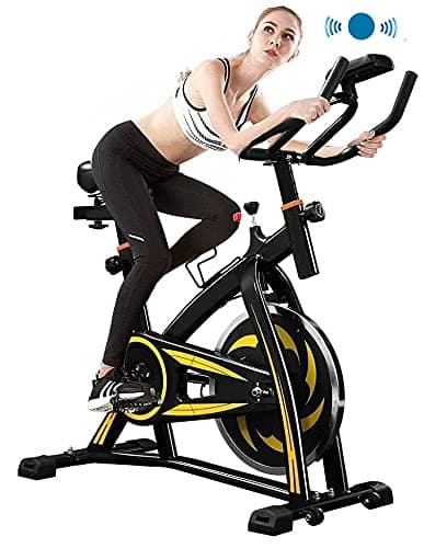 BLUETOOTH Exercise Spin Bike [TABLET STAND INCLUDED] with Belt Driven Flywheel, Indoor Stationary Bike is The Perfect Workout Bike for Home Use for Men, Women with Adjustable Resistance