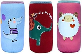 The Cheeky Kidzz Stretchable Soft Reusable Baby Feeding Bottle Cover Sleeve Animal Printed with Holding Strap Suitable for 120ml 150ml 220ml 240ml Feeding Milk/Water Feeder Bottles(Pack of 3)