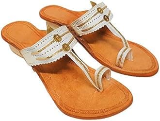 Women's Kolhapuri Chappals | Ethnic Leather Heels Kolhapuris for Women | WK19