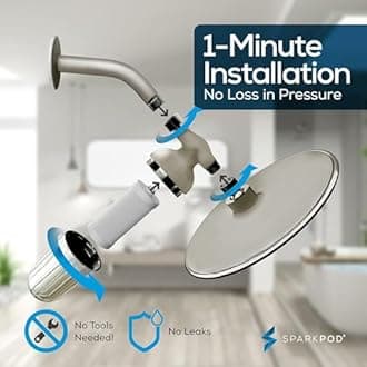 SparkPod Ultra Shower Filter- Shower Head Water Filter & Cartridge- 150 Stage Equivalent, Removes Up to 95% of Chlorine, Heavy Metals for Soft Hair and Skin (Elegant Brushed Nickel)