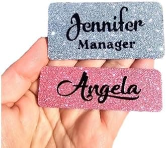 Custom Fine Glitter Name tag PIN or Magnet Work Badge Gloss Sealed Sparkle Personalized Custom Bling 1x3 or 1.5x3 Gift Nurse Job (Pink)
