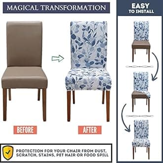SPRINGRICO Chair Covers for Dining Room 6 Pack, Stretch Dining Chair Cover, Washable Spandex Kitchen Parsons Chair Slipcovers, Removable Seat Protector for Home or Party (Set of 6, Leaves Bay)