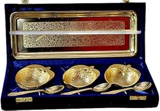 JAIPUR ACE Gold Plated Apple Shaped Brass Bowls and Tray Set – 7-Piece Luxury Gift Set with Intricate Craftsmanship, Perfect for Festive Gifting, Serving Dry Fruits, Sweets & Decor Display
