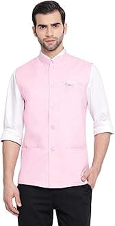 VASTRAMAY Men's Cotton Silk Nehru Jacket – with Mandarin Collar, Perfect For Ethnic Occasions, Weddings & Celebrations