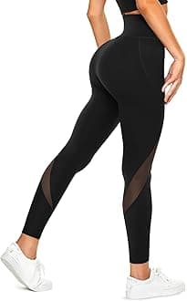 Mesh Leggings for Women High Waisted Yoga Pants Workout Running Printed Leggings Gym Sports Tights with Pockets