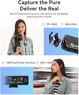 Hollyland LARK MAX Wireless Microphone, ENC Noise Canceling, Studio Audio Quality, 22H Duration, 820ft Range, 8GB Storage Recording Mic, Compatible with DSLR Camera, iPhone, Android and PC, black
