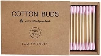 Pink Cotton Swabs 200pcs Natural Cotton Buds Biodegradable Organic Double Tips for Ear Wax Removal (200PCs,Pink)