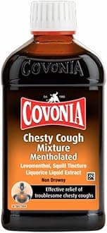Covonia Chesty Cough Mixture Mentholated,Loosen Chesty Coughs & Troublesome Stubborn Mucus,Suitable for Vegetarians & Vegans,For Adults & Children Aged 5 +, Cough Medicine,300ml