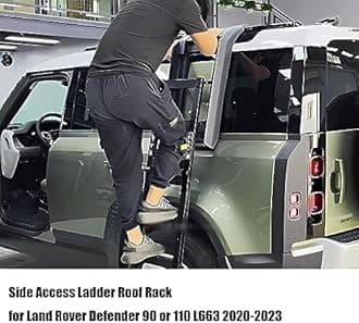 Side Ladder for Defender, Side Access Ladder Roof Rack, Side Window Roof Step Ladder for Land Rover Defender 90 110 130 L663 2020-2023 (Silver+Matte Black)