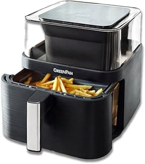 GreenPan Clearview Extra Large 7QT Air Fryer, 360° Clear Window, PFAS-Free Ceramic Nonstick Drawer and Tray, Heat to 400°F, 13-Presets, Shake Reminder, Keep Warm, Delay Start, Dishwasher Safe Parts